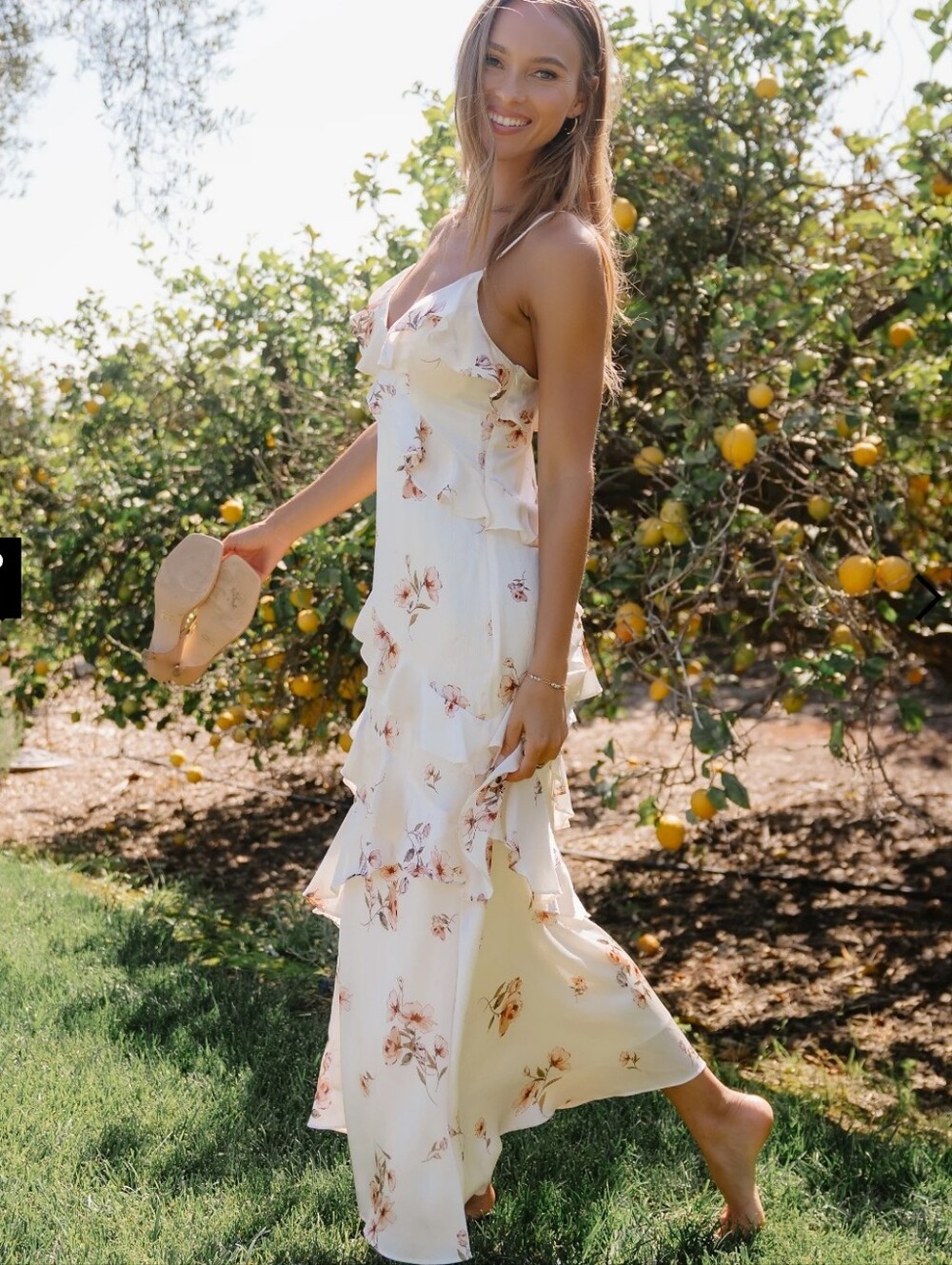 Blu Pepper Floral Dot Midi Sleeveless Ruffle Midi Dress in Cream